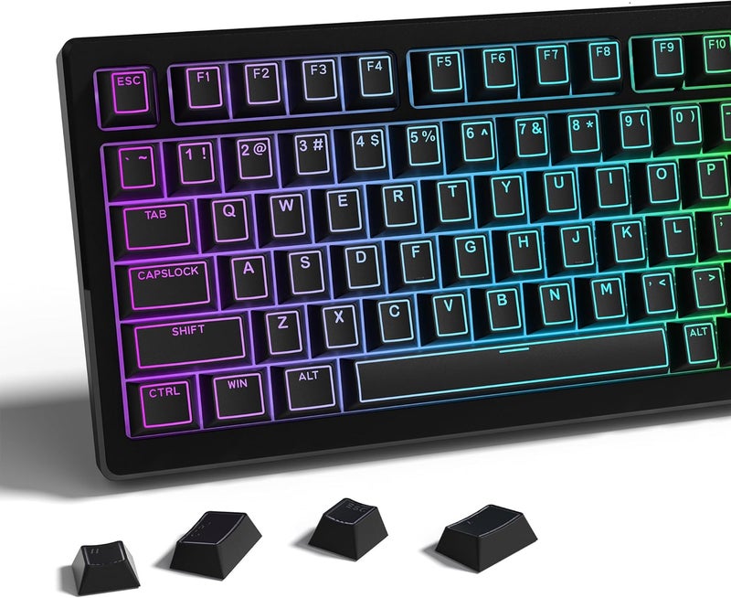 COSTOM Womier PBT Keycaps Set 130 Keys, Custom White Japanese Keyboard Doubleshot Dye Sub Side Print Shine Through Keycaps 60 65 75 100 Percent, Cherry Profile (Black) - Image 1